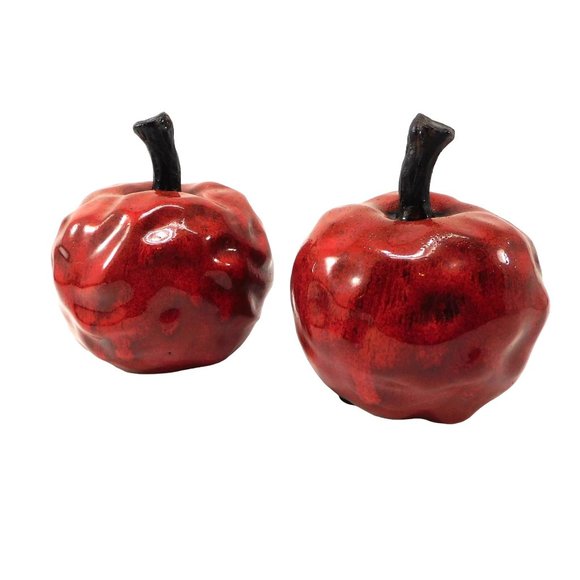 Pair of Large Red Ceramic Apples Home Decor - Picture 1 of 5